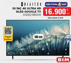 DİJİTSU DQ33/38000 55 İNÇ 4K ULTRA HD QLED GOOGLE TV AKILLI TELEVİZYON fiyat ve kampanya bilgisi